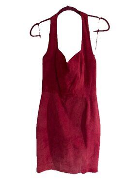 Pia Rucci Vintage Cranberry Red Leather Halter Mini Dress size 12 Dynasty